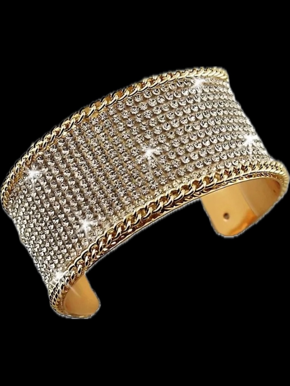 BLING Chain Link Pave Set Crystal cz Bangle Cuff Statement ladies Bracelet Gold